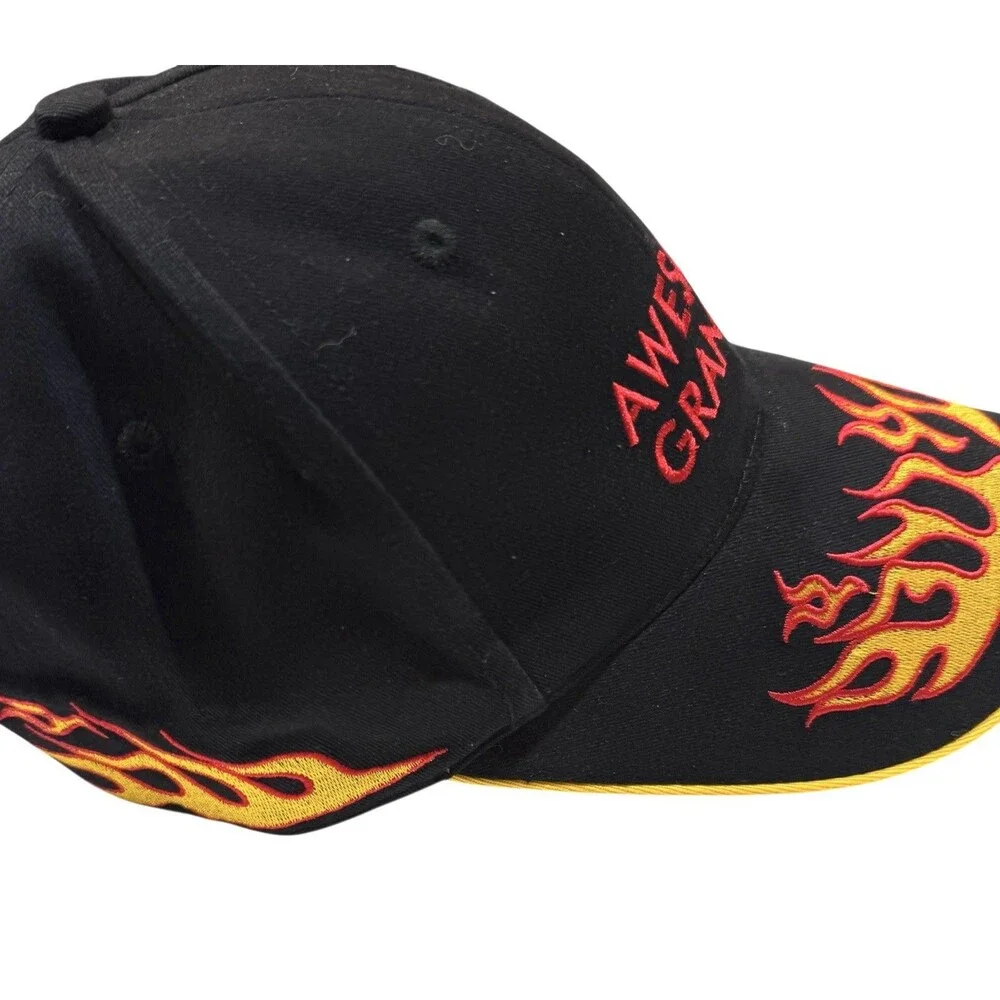🔥 Awesome Grandpa Black Baseball Cap Red Flames Embroidered Adjustable‎